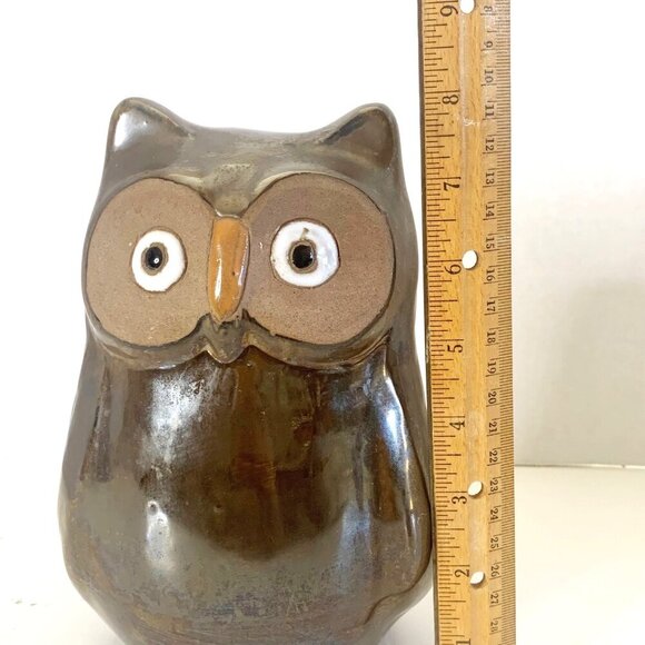 Cute Pottery Earthenware Brown Owl Statue Figurine 8” Tall Home Decor Birds - Picture 8 of 9